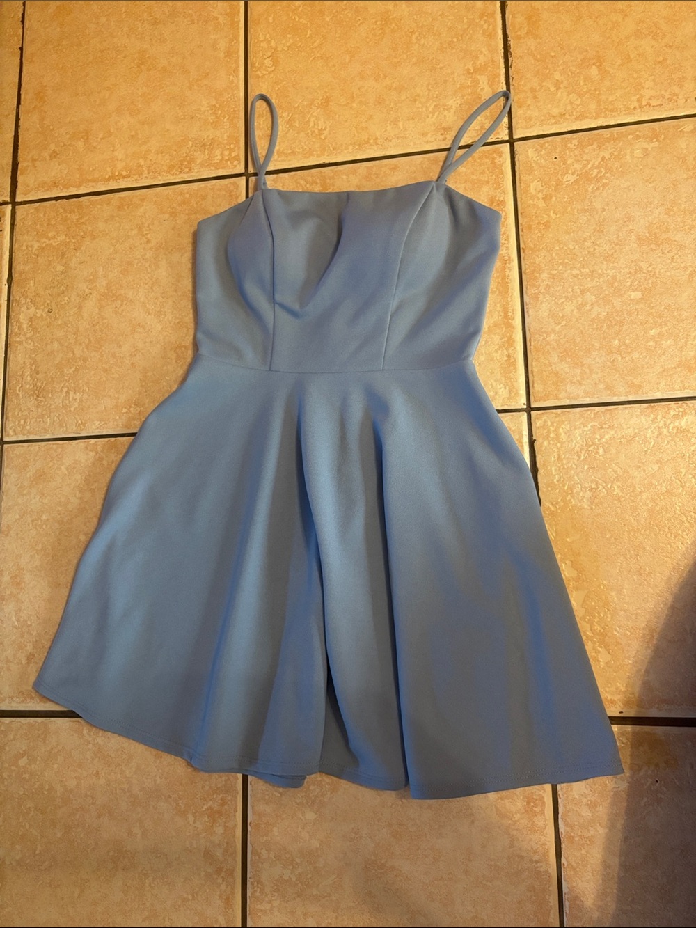 B. Smart Light Blue Spaghetti-Strap Fit & Flare Mini Dress